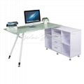 High Quality L Shaped Glass Computer Desk with File Cabinets