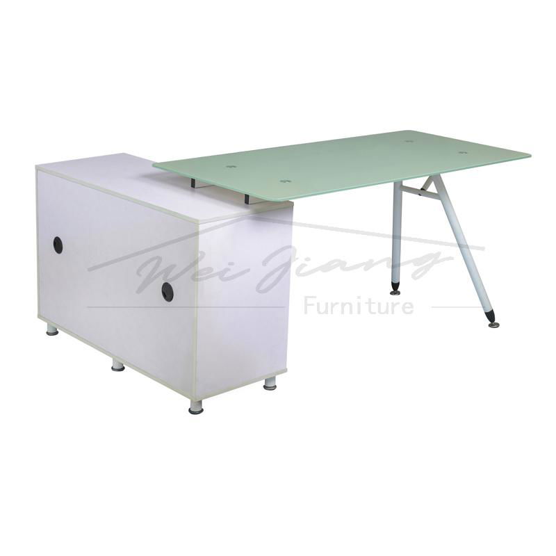 High Quality L Shaped Glass Computer Desk with File Cabinets 2