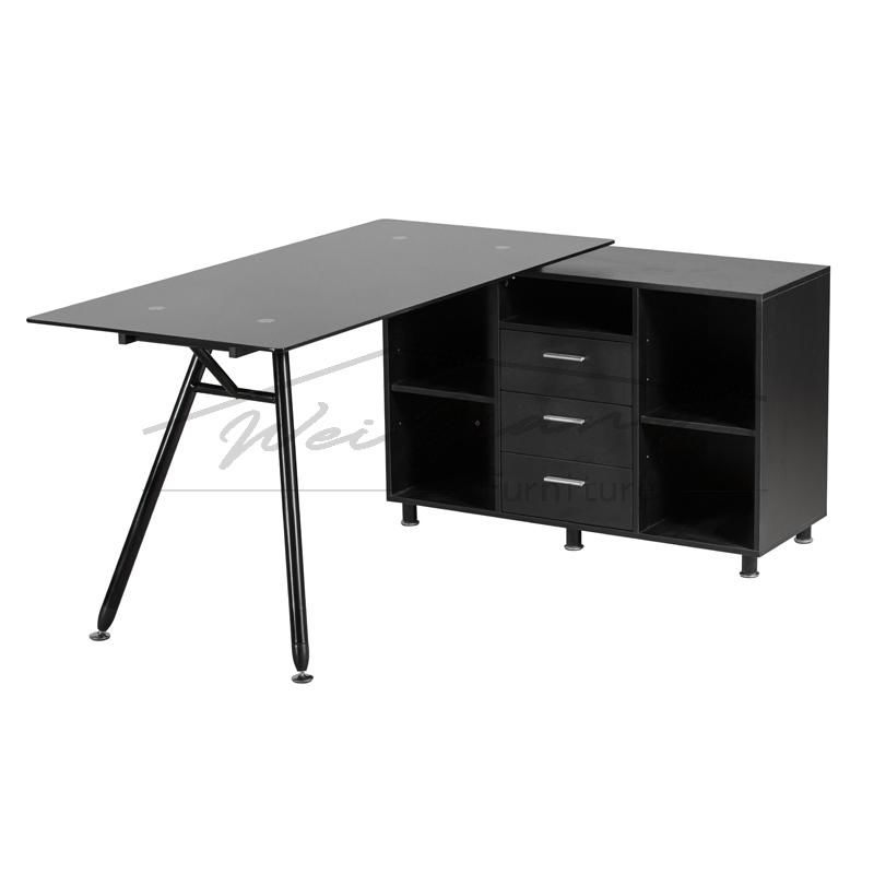 High Quality L Shaped Glass Computer Desk with File Cabinets 3