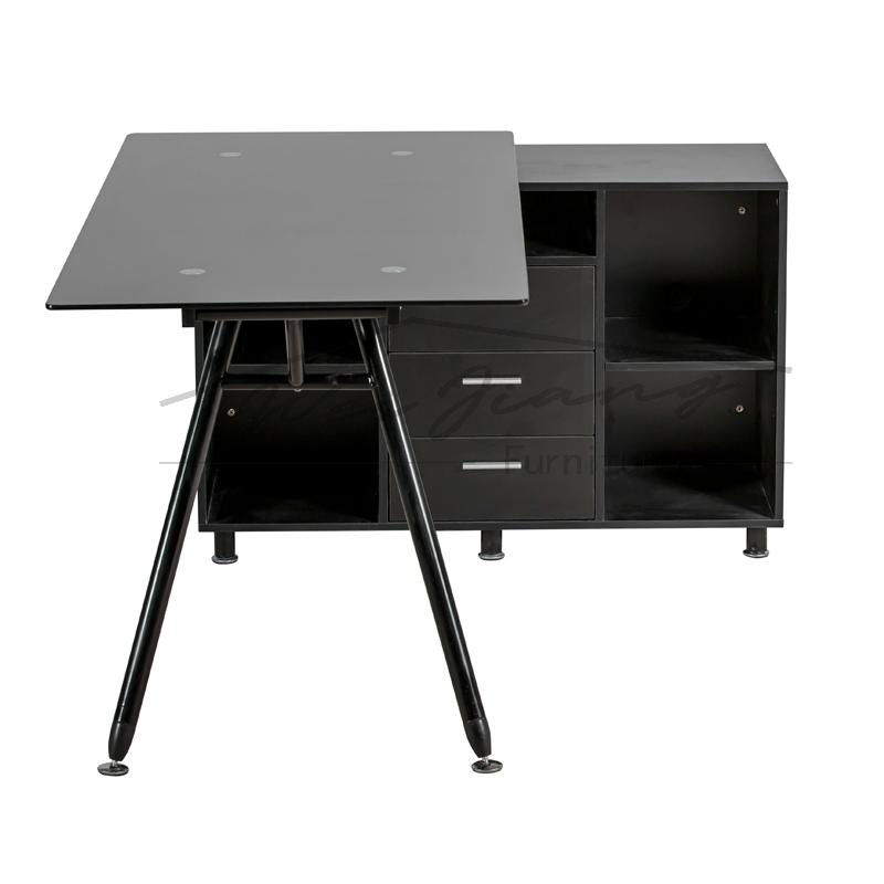 High Quality L Shaped Glass Computer Desk with File Cabinets 4