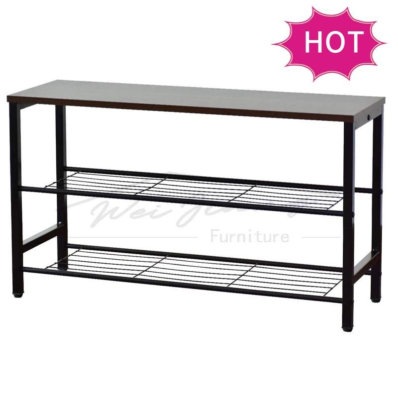 Hot Selling Three Layers Wooden and Metal Shoe Rack