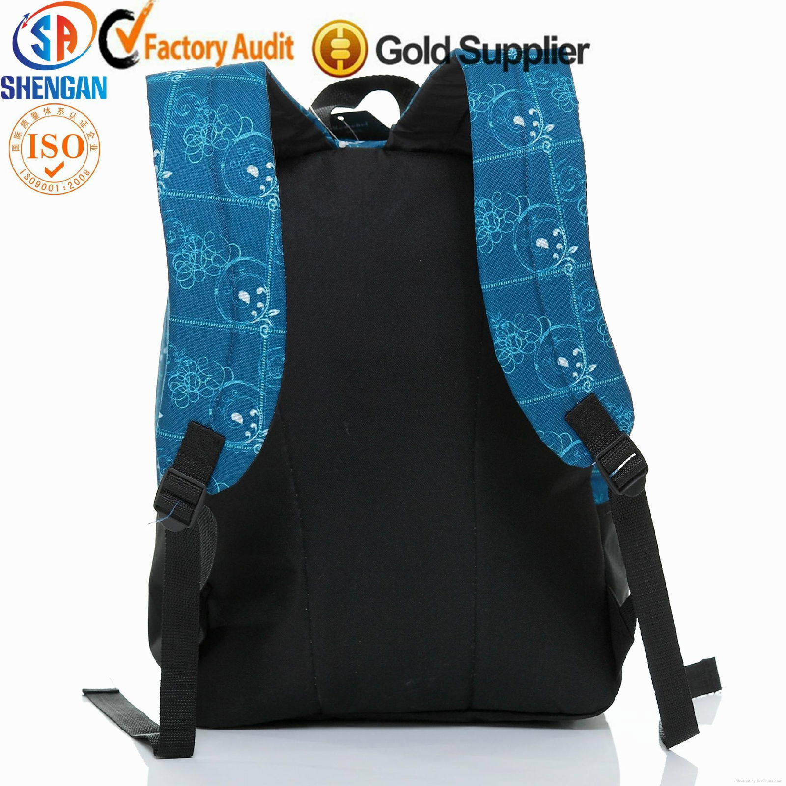 600D heat-transfer flower printing blue school bag kids backpack for teenager 4