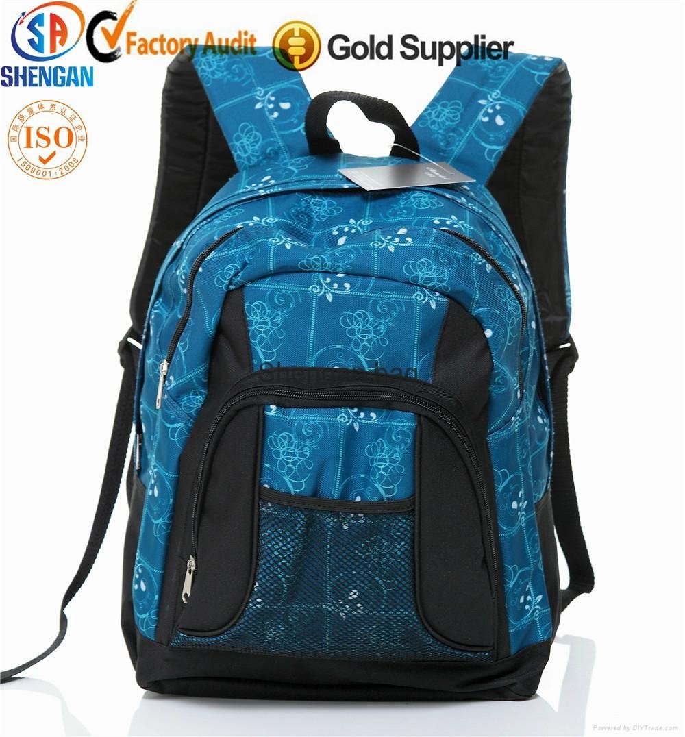 600D heat-transfer flower printing blue school bag kids backpack for teenager