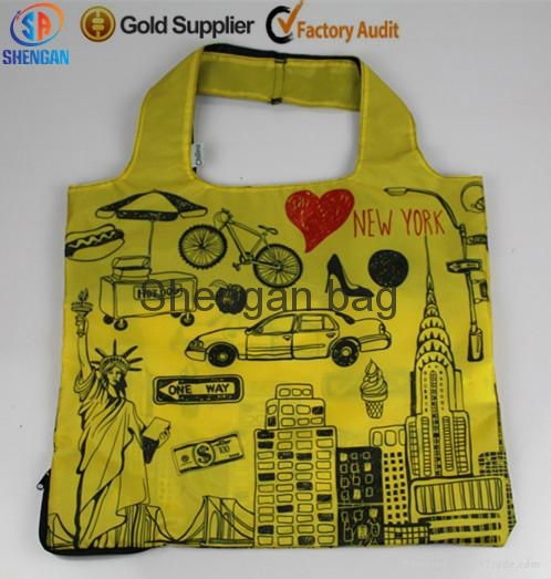 colorful heat transfer printing 210D folding shopping bag for promotion item