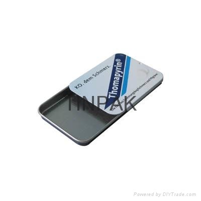 rectangular pill tin can with slide lid