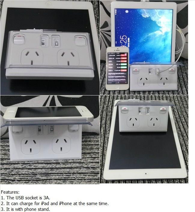 SAA certified AU standard Australia USB wall socket for iPhone and iPad
