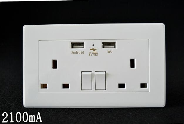 2 Gang Twin 13A UK Mains + 2 x USB Socket Outlet Faceplate
