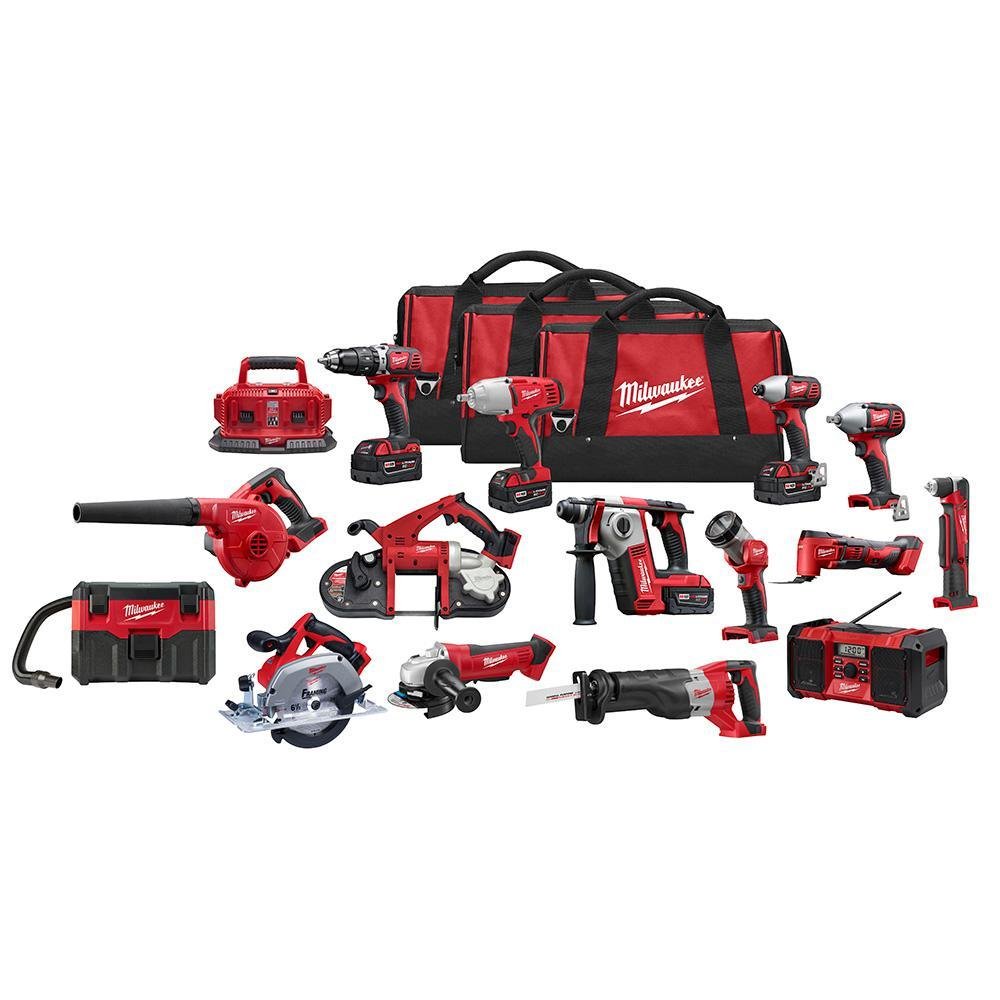Milwaukee M18 18-Volt Lithium-Ion Cordless Combo Tool Kit (16-Tool) with Four 3.