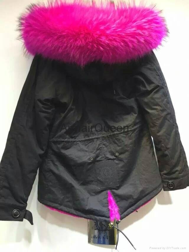 Accept Combination Factory Price fashion winter black jacket with rose red fur c 4