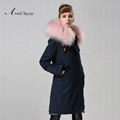 2015 winter wholesale mens real wool fur coat fashion navy parka long style pink