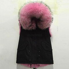 Ladies Fake Fur waistcoat for winter wear,pink thick fur inside Black fake fur v