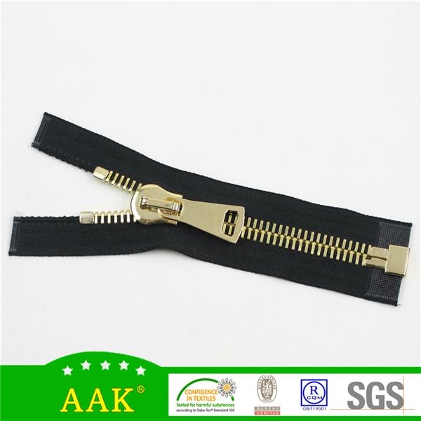 15# big size teeth open end auto lock slider & puller brass metal zipper 1