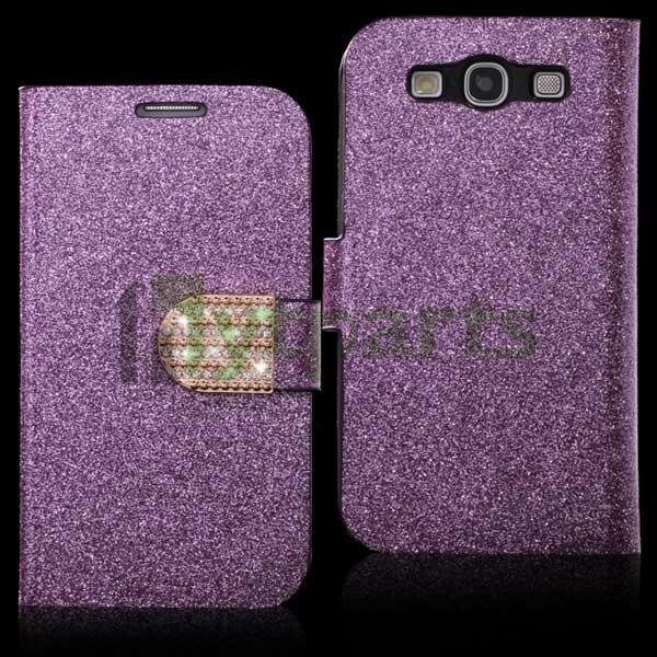 Luxury Bling Sequin PU Leather Magnetic Wallet Diamond Flip Case for Galaxy S3 4