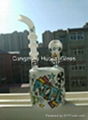 White cup with color logo bongs