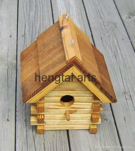 Amish Made Log Cabin with Cedar Roof Bird House 3