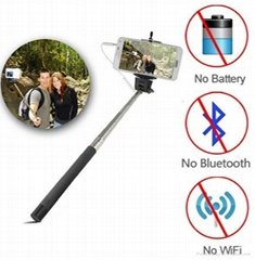 Wired Selfie Stick Handheld Extendable Monopod With Buit-in Shutter