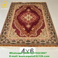 230lines 4x6ft red beige flower handknotted silk oriental turkish rug 4