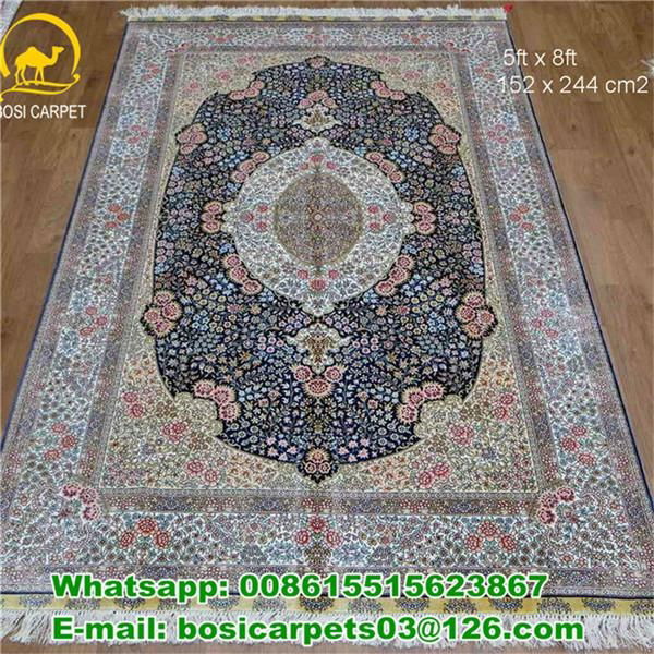 blue royal 5x8ft pure silk 230L european handknotted traditional oriental rug