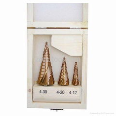 3 pcs HSSCo5% M35 Spiral Grooved Step Drill Set in Wooden Box