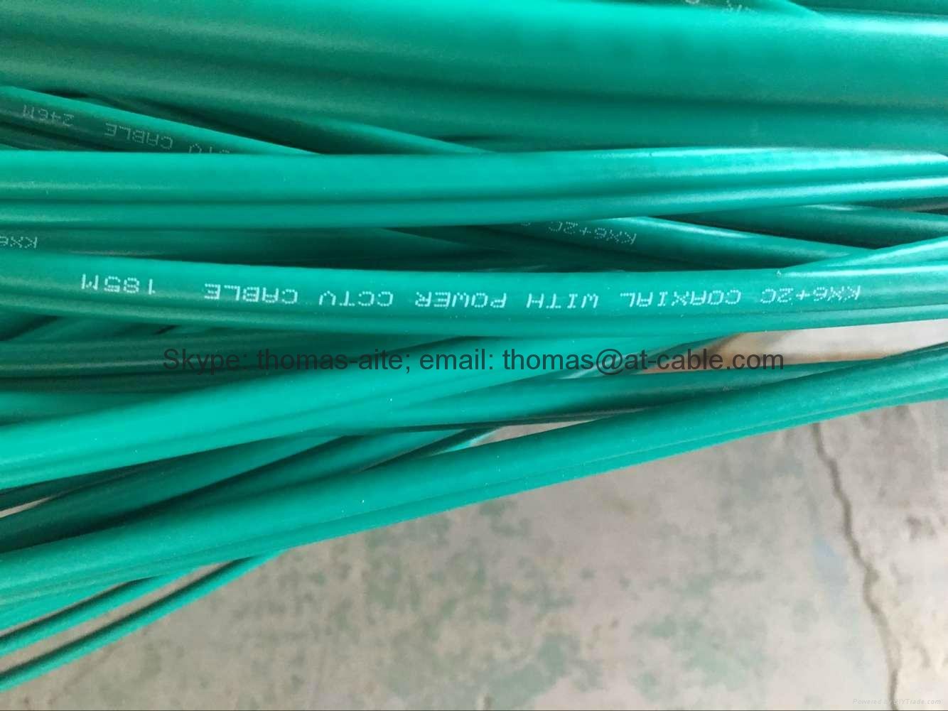 Green PVC RG6+2C/ KX6+2Alim Siamese CCTV Coaxial Cable 