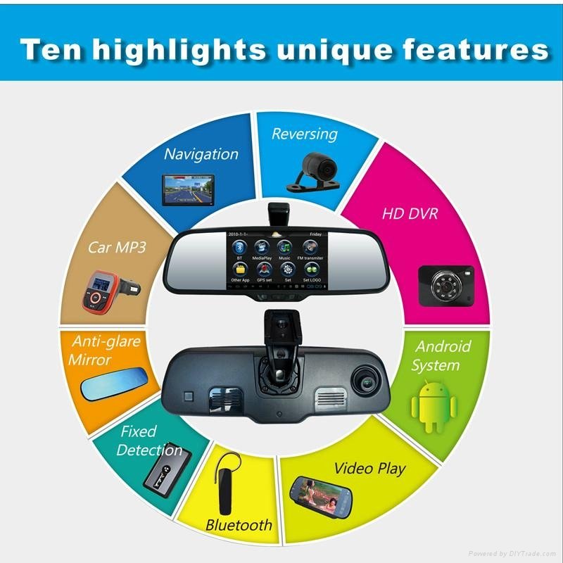 Android 5 Inch  Rear Mirror GPS Navi car DVR  BT Rear camera Radio WIFI 2
