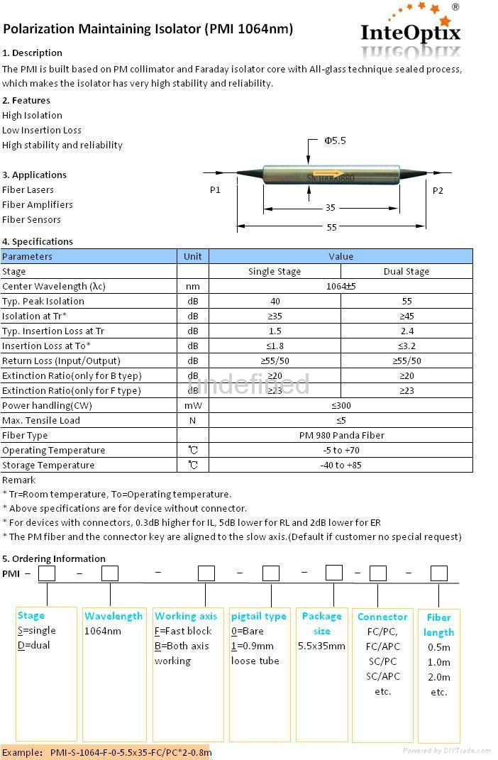 Polarization Maintaining Isolator PMI 1064nm 2