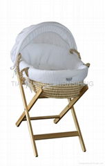 Baby Moses basket with fabric and wooden stand