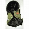 Mini Mrs Mr fur cotton off sleeve black real fur collar army green parka 5