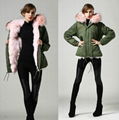 fashion pink big real fur collar warm winter parka promotion style parka