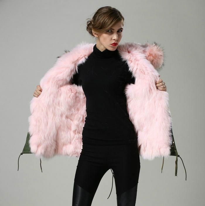 fashion pink big real fur collar warm winter parka promotion style parka 3