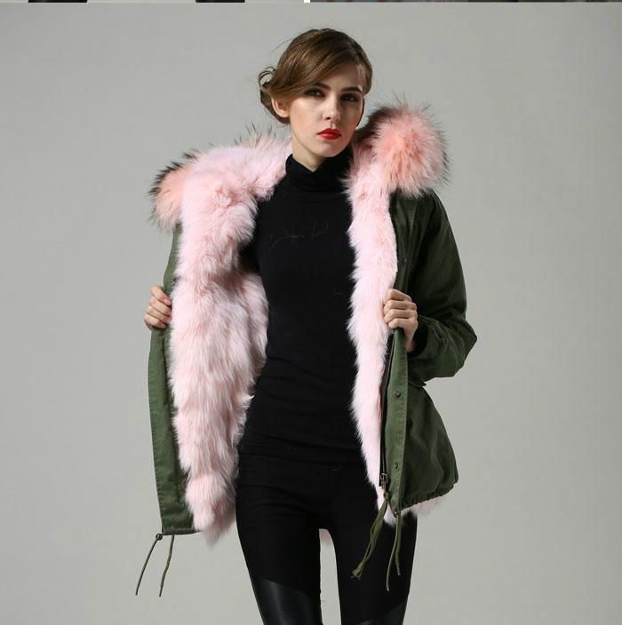 fashion pink big real fur collar warm winter parka promotion style parka 5