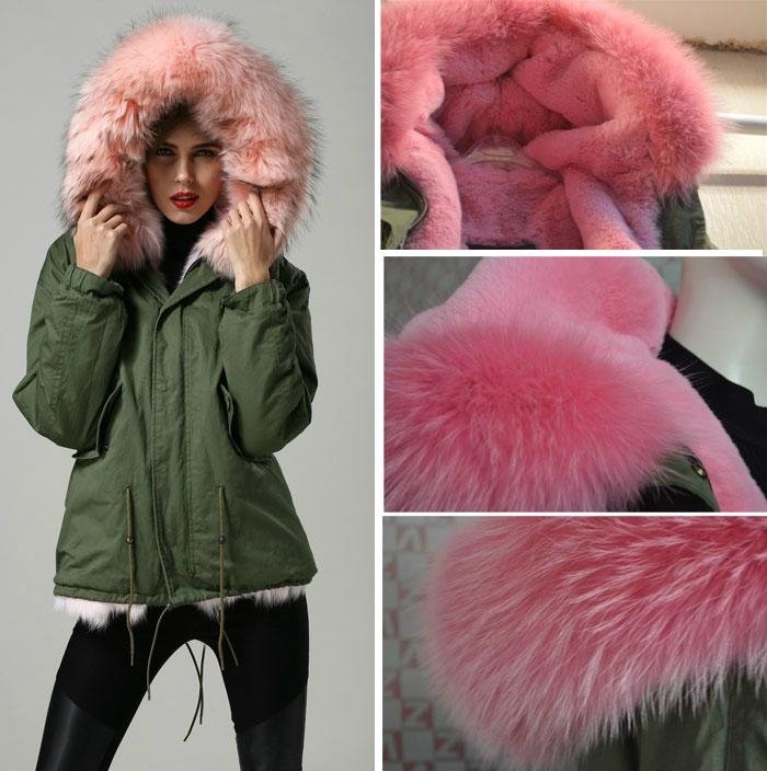 fashion pink big real fur collar warm winter parka promotion style parka 4