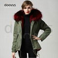 wine red big raccoon fur collar women fur parka 2