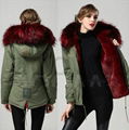 wine red big raccoon fur collar women fur parka 5