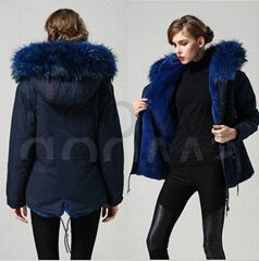 deep blue parka fur raccoon collar women