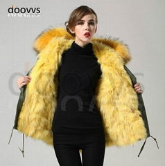 yellow real fox fur 100%liner women short style parka