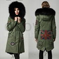 army green fur parka bead long style