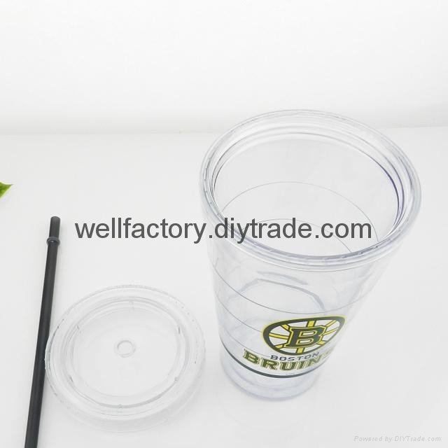Clear double wall plastic travel mug with straw and lid 5