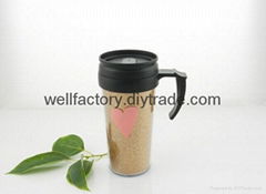 16 oz double wall plastic coffee mug with handle