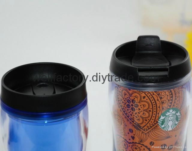 Starbucks style double wall plastic coffee mug with insert paper 2