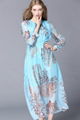 New Fashion Leaf Printing Blue Long