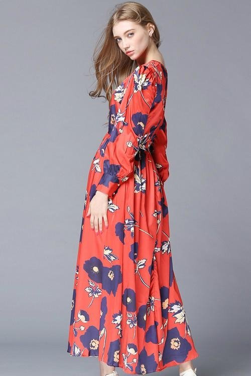Wholesale New Fashion Floral printed Long Dress 3