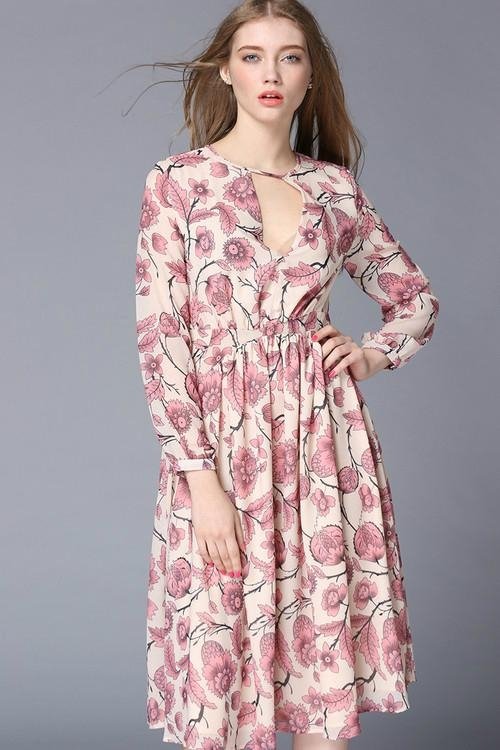 Guangzhou New Fashion deep V neck Floral printed Long Dress (China ...
