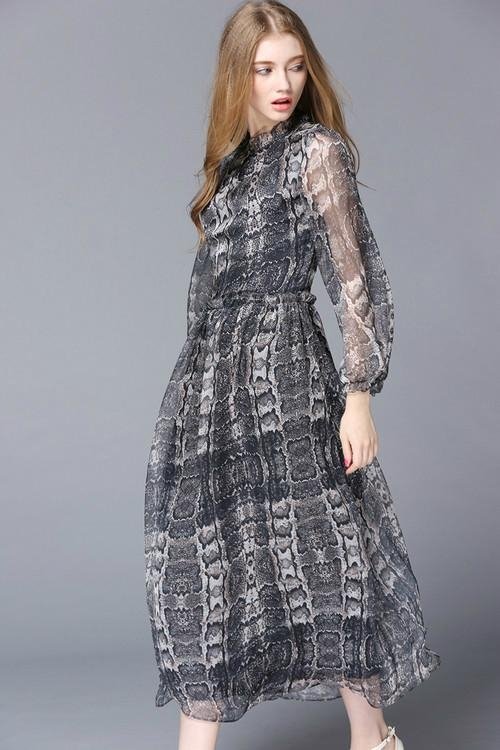 2015 New Fashion Long Sleeve Flowy Dress 3