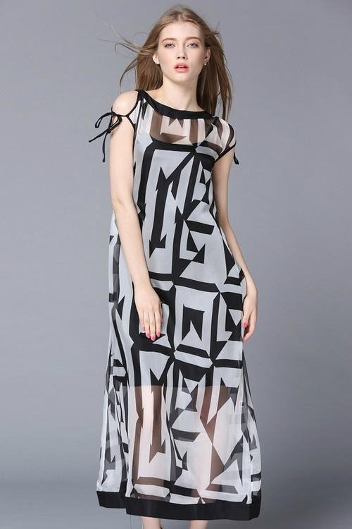 Fashion Sleeveless Chiffon 2 set Mid Dress 4