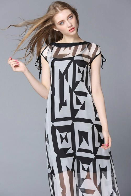 Fashion Sleeveless Chiffon 2 set Mid Dress 3