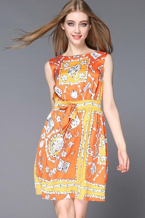 New Fashion Sleeveless Printing Short Dress