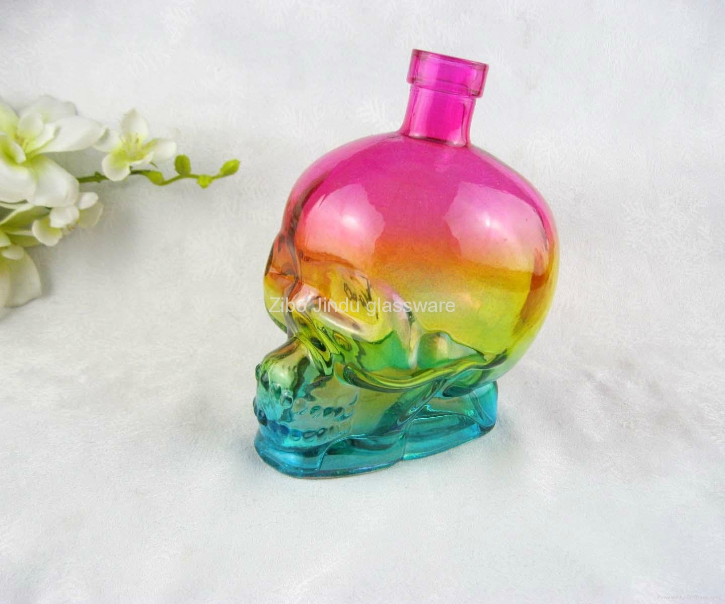 whisky skull glass bottle with color 2