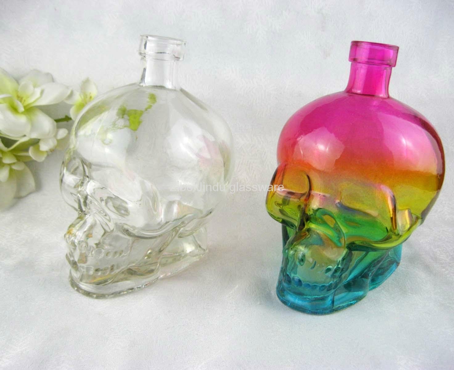 whisky skull glass bottle with color 3