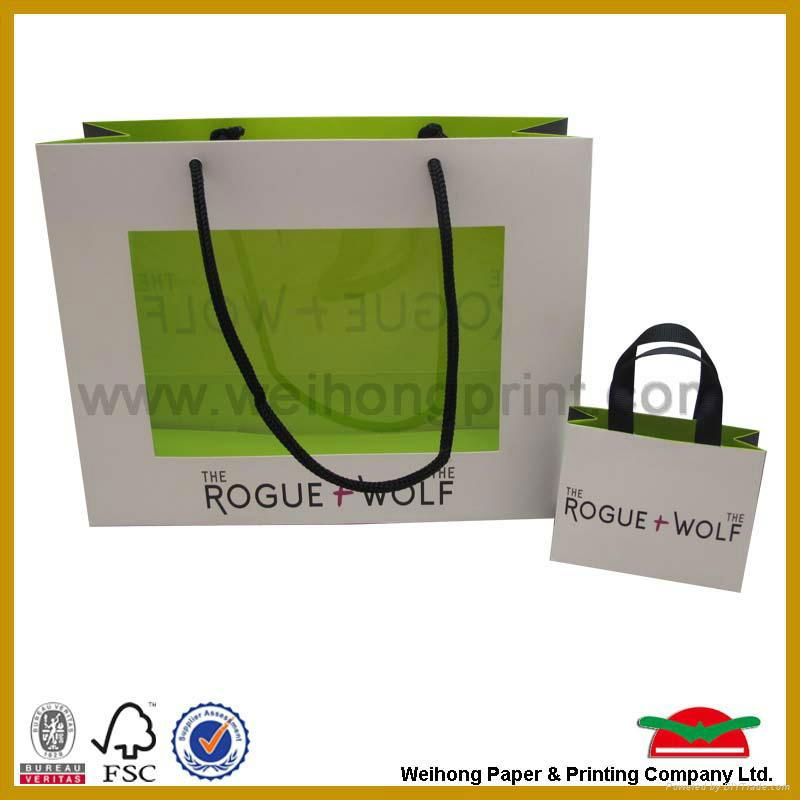 paper gift bag with custom logo printing and ribbon handle